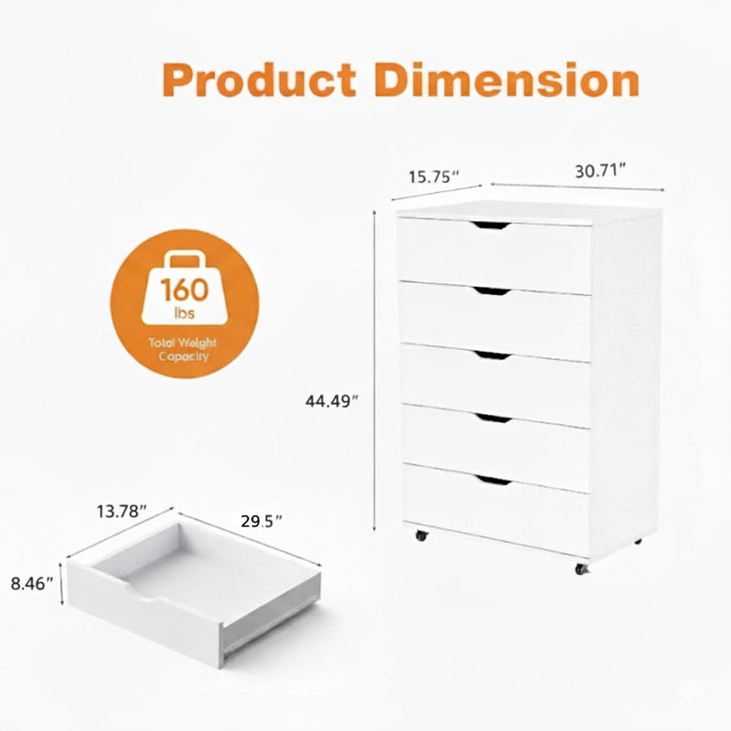 Modern 5 Drawer Dresser With Wheels