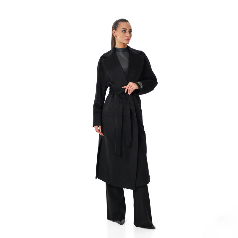 Cambridge Comfort Wraparound Wool Cashmere Coat in Black