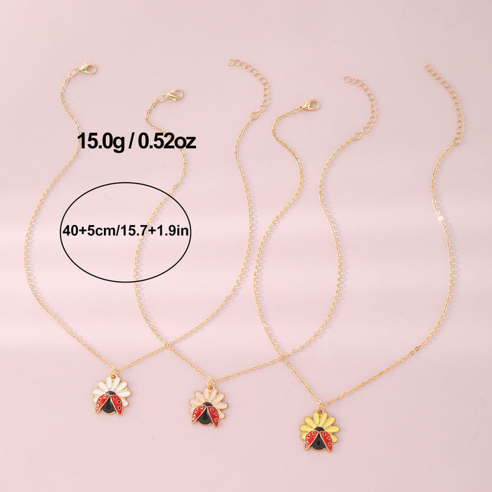 Children's Jewelry Pastoral Style Flower Ladybug Necklace Cute Cartoon Seven-spot Ladybug Pendant