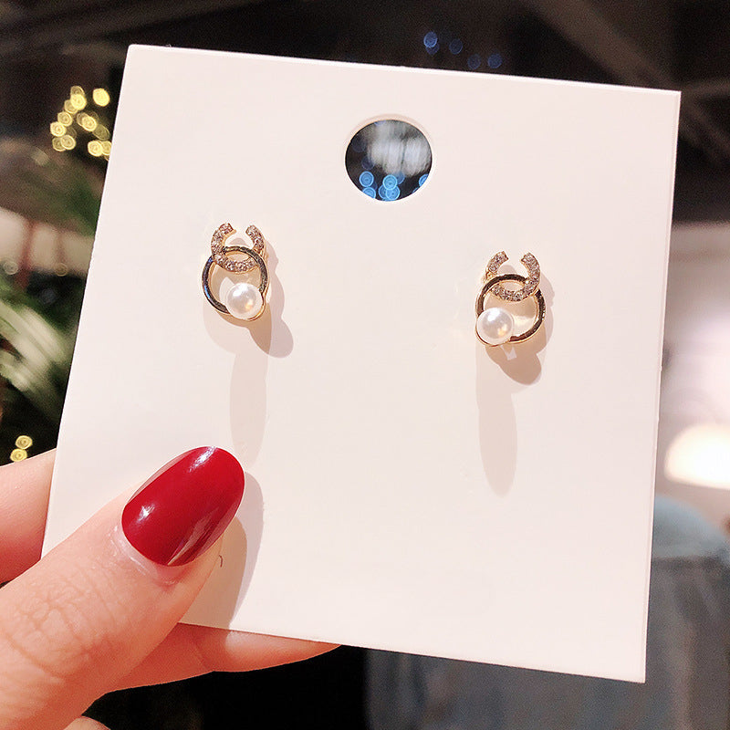 Simple Double Circle Crystal Rhinestone Stud Earrings