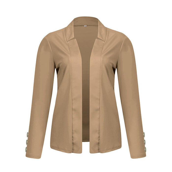 Plus Size Women's Solid Color Long Sleeve Blazer - Button Cuff Sport Coat Comfortable For Work & Casual Wear