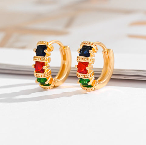 Fashion Multi-style Square Crystal Zircon Ornament Gold Plated Diamond Ear Ring