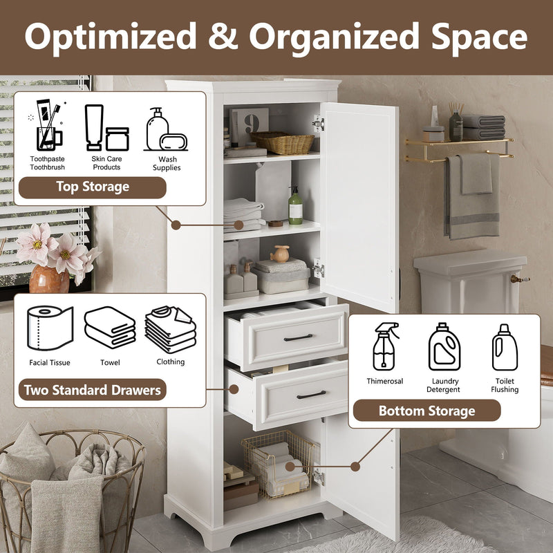 Freestanding Bathroom Vanity Tall With Damping Hinge Doors, Adjustable Shelves - White