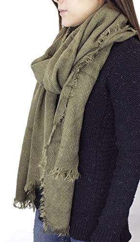 stylesilove Women Solid Color Frayed Edges Cashmere Blend Blanket Scarf Autumn Winter Soft Woven Wrap Shawl