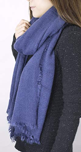 stylesilove Women Solid Color Frayed Edges Cashmere Blend Blanket Scarf Autumn Winter Soft Woven Wrap Shawl