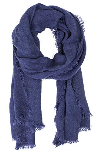 stylesilove Women Solid Color Frayed Edges Cashmere Blend Blanket Scarf Autumn Winter Soft Woven Wrap Shawl