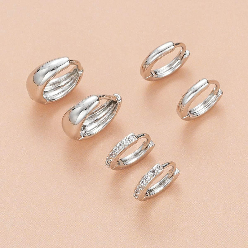 Stacking 3 Pieces Small Hoop Huggie Earrings Set for Women, Silver Stud Earrings for Multiple Piercing Hypoallergenic Trendy Jewelry, Dainty Jackets Cartilage Cubic Zircon Earrings for Women's Gifts