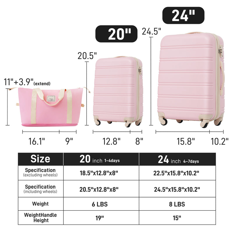 Hardshell Luggage Sets 2Pcs + Bag Spinner Suitcase with TSA Lock