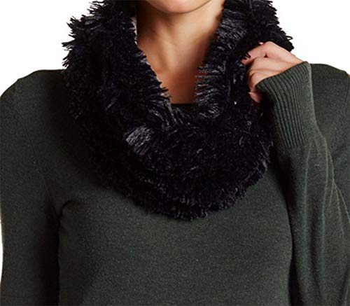 stylesilove Women Soft and Warm Black Shaggy Faux Fur Twisted Tube Scarf Winter Neck Wraps