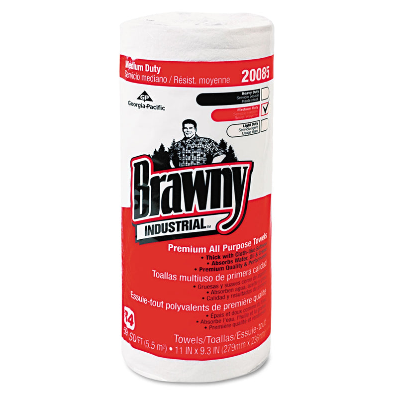 Brawny Premium DRC Perforated Roll Wipers, 11 x 9.38, White, 84/Roll, 20 Rolls/Carton