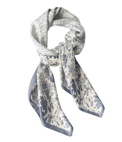 stylesilove Women Floral Print Silk Like Scarf Square Neckerchief Soft Bandana Small Shawl Neck Wraps for All Season