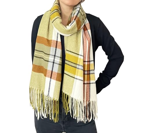 stylesilove Women Plaid Fringe Cashmere Scarf Warm Ultra Soft Scarves Shawl Neck Wraps for All Season, 5 Colors