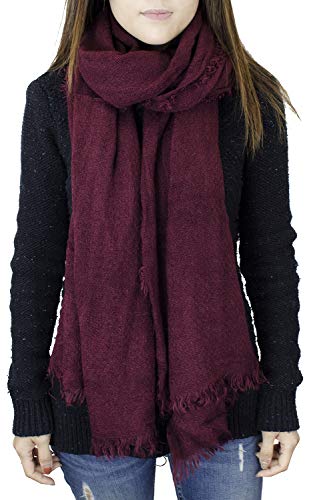 stylesilove Women Solid Color Frayed Edges Cashmere Blend Blanket Scarf Autumn Winter Soft Woven Wrap Shawl