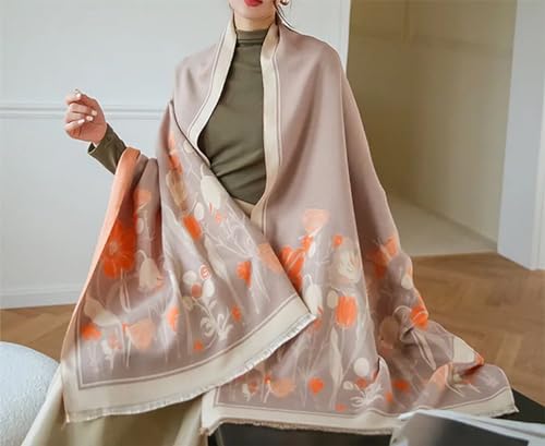 stylesilove Women Woven Floral Cashmere Like Grey Scarf Warm Flower Design Scarves Ultra Soft Shawl Neck Wraps for All Season