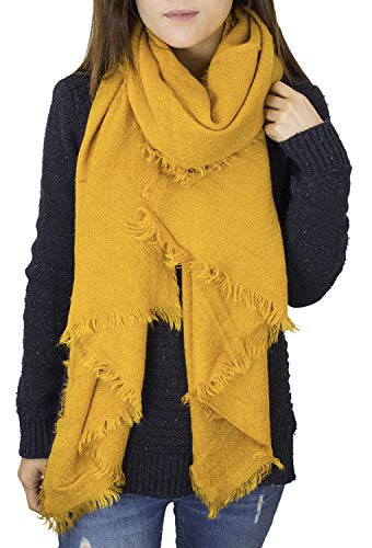 stylesilove Women Solid Color Frayed Edges Cashmere Blend Blanket Scarf Autumn Winter Soft Woven Wrap Shawl