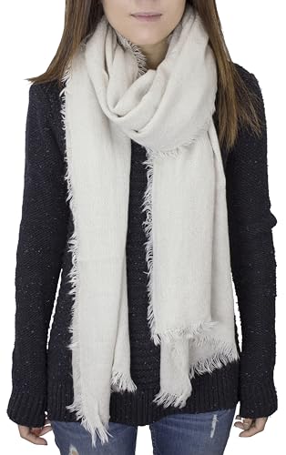 stylesilove Women Solid Color Frayed Edges Cashmere Blend Blanket Scarf Autumn Winter Soft Woven Wrap Shawl