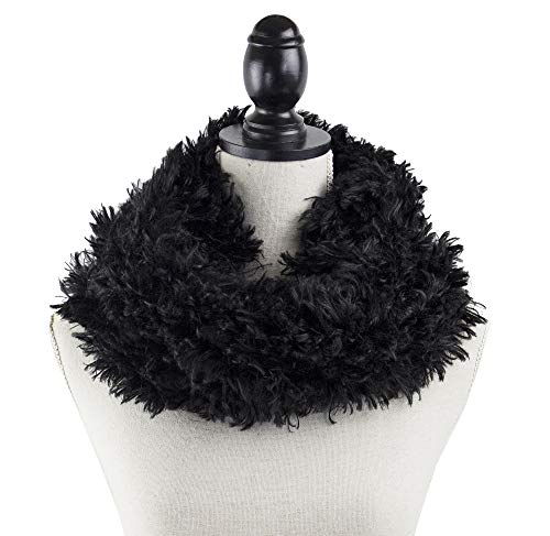 stylesilove Women Soft and Warm Black Shaggy Faux Fur Twisted Tube Scarf Winter Neck Wraps