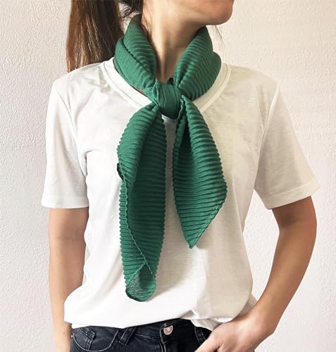 stylesilove Women Crinkle Pleated Square Scarf Solid Color Neckerchief Soft Bandana Small Shawl Neck Wraps for All Season