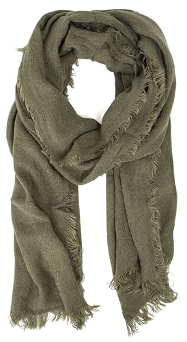 stylesilove Women Solid Color Frayed Edges Cashmere Blend Blanket Scarf Autumn Winter Soft Woven Wrap Shawl