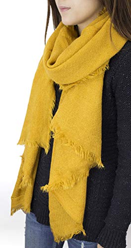 stylesilove Women Solid Color Frayed Edges Cashmere Blend Blanket Scarf Autumn Winter Soft Woven Wrap Shawl