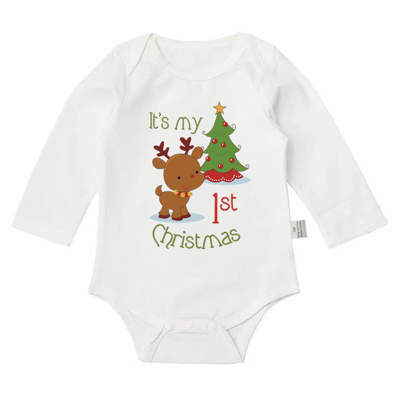 Cotton Baby White Long-Sleeve Christmas Romper