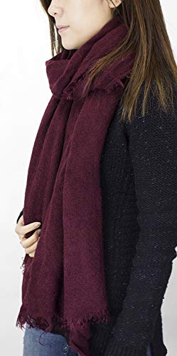 stylesilove Women Solid Color Frayed Edges Cashmere Blend Blanket Scarf Autumn Winter Soft Woven Wrap Shawl