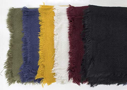 stylesilove Women Solid Color Frayed Edges Cashmere Blend Blanket Scarf Autumn Winter Soft Woven Wrap Shawl