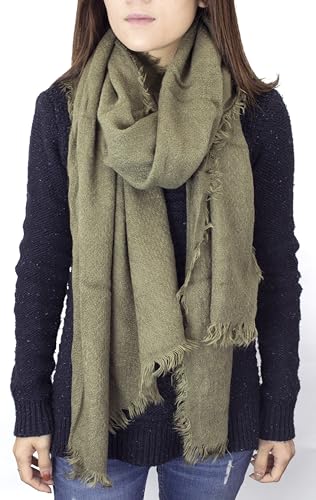 stylesilove Women Solid Color Frayed Edges Cashmere Blend Blanket Scarf Autumn Winter Soft Woven Wrap Shawl