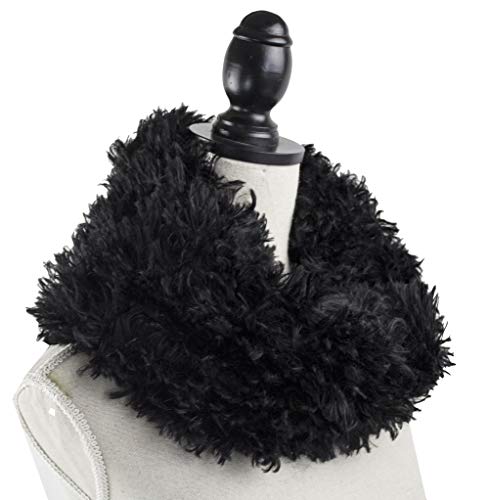 stylesilove Women Soft and Warm Black Shaggy Faux Fur Twisted Tube Scarf Winter Neck Wraps