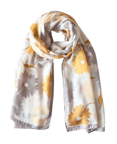 stylesilove Women Two-Tone Daisy Print Lightweight Scarf Lovely Flower Soft Shawl Scarves Neck Wraps for All Season, 5 Colors