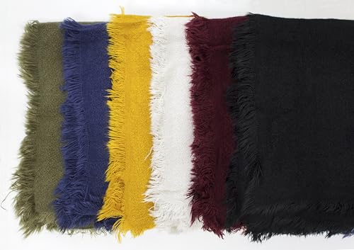 stylesilove Women Solid Color Frayed Edges Cashmere Blend Blanket Scarf Autumn Winter Soft Woven Wrap Shawl