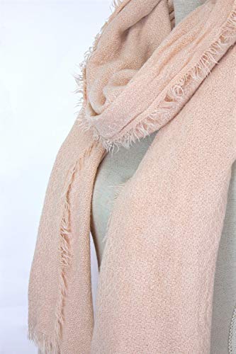 stylesilove Women Solid Color Frayed Edges Cashmere Blend Blanket Scarf Autumn Winter Soft Woven Wrap Shawl