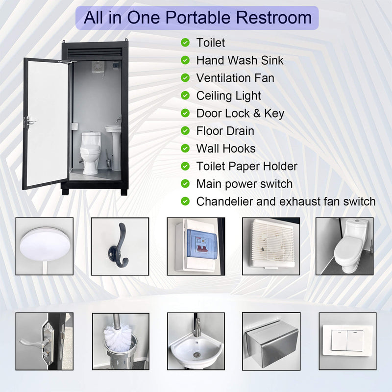 42-Inch One-Person Portable Outdoor Toilet Cabin With Light, Sink And Vent Fan (SAK45672)