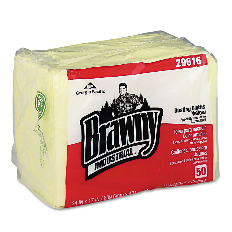 Brawny Dusting Cloths Quarterfold, 17 x 24, Yellow, 50/Pack, 4 Packs/Carton