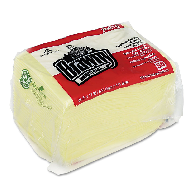 Brawny Dusting Cloths Quarterfold, 17 x 24, Yellow, 50/Pack, 4 Packs/Carton