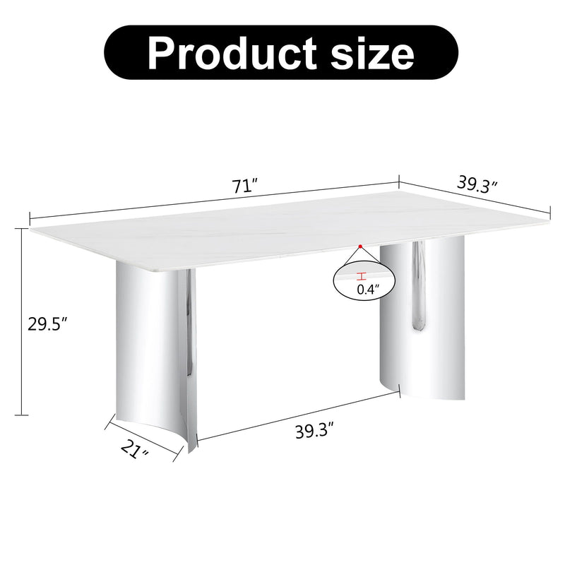 Modern Minimalist Dining Table With Imitation Marble Glass Desktop And Metal Legs