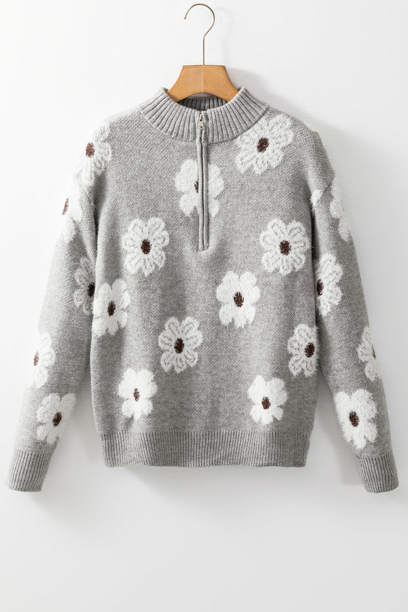 Maria Floral Half Zip Drop Shoulder Sweater