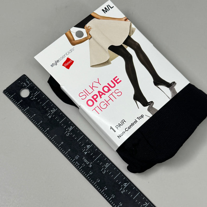 HANES (3 PACK) Style Silky Opaque Tights Non-Control Top Women's M/L Black 639772