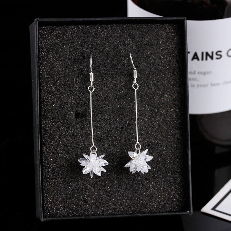 CZ Flower Stone Drop Jewelry Hook Earrings