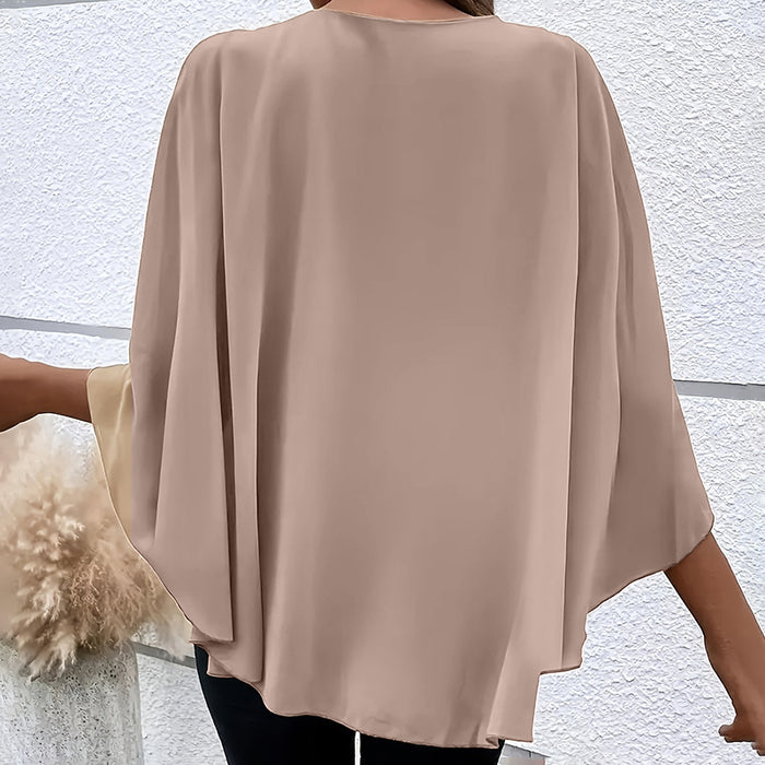 Women's Summer Chiffon Blouses Casual Scoop Neck Cape Sleeve Tunic Tops Shirts