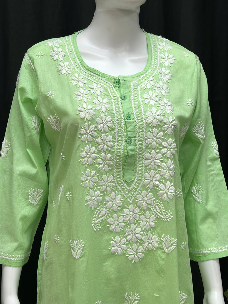 Pure Cotton chikankari kurti with white pant