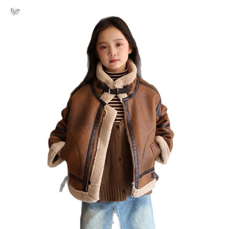Boys Suede-lined Coat With Integrated Fur For Extra Warmth And Thickness