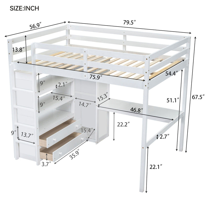Loft Bed With Built In Wardrobe, Desk, Shelves And Drawers