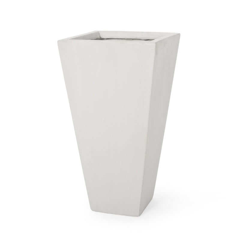 13" Outdoor Modern MGO Small Cast Stone Planter Matte White