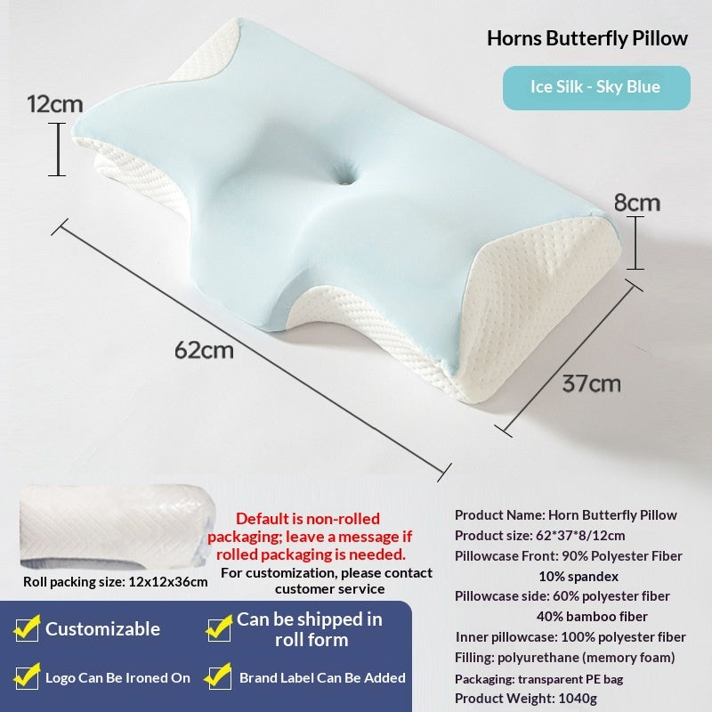 Butterfly Memory Foam Pillow – Slow-Rebound Neck Support in Ice Silk & Baby Velvet