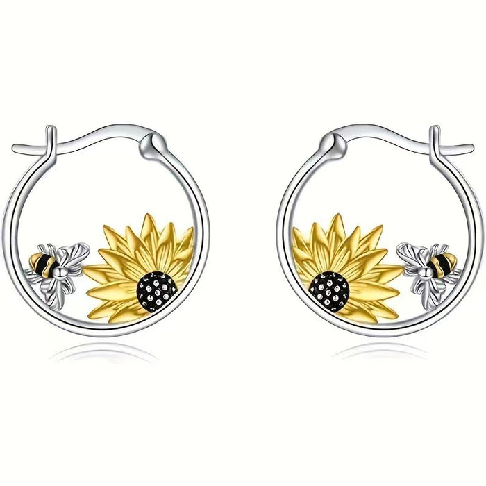 Sunflower Bee Round Ring Earrings Color Meiko
