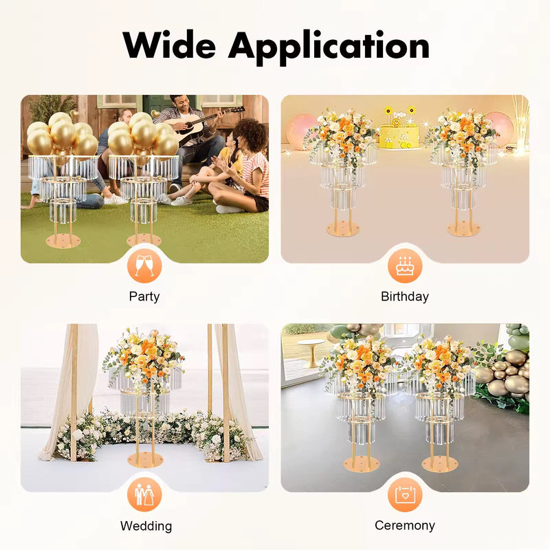 Luxe Wedding Party Centerpiece - 35 Inch Gold Crystal Stand