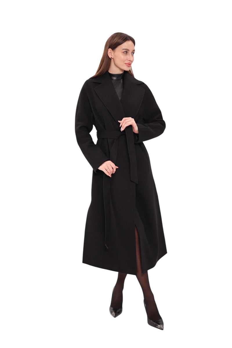 Cambridge Comfort Wraparound Wool Cashmere Coat in Black
