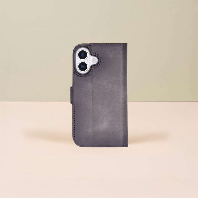 Leathere iPhone 17 Wallet Case – Gray - New York