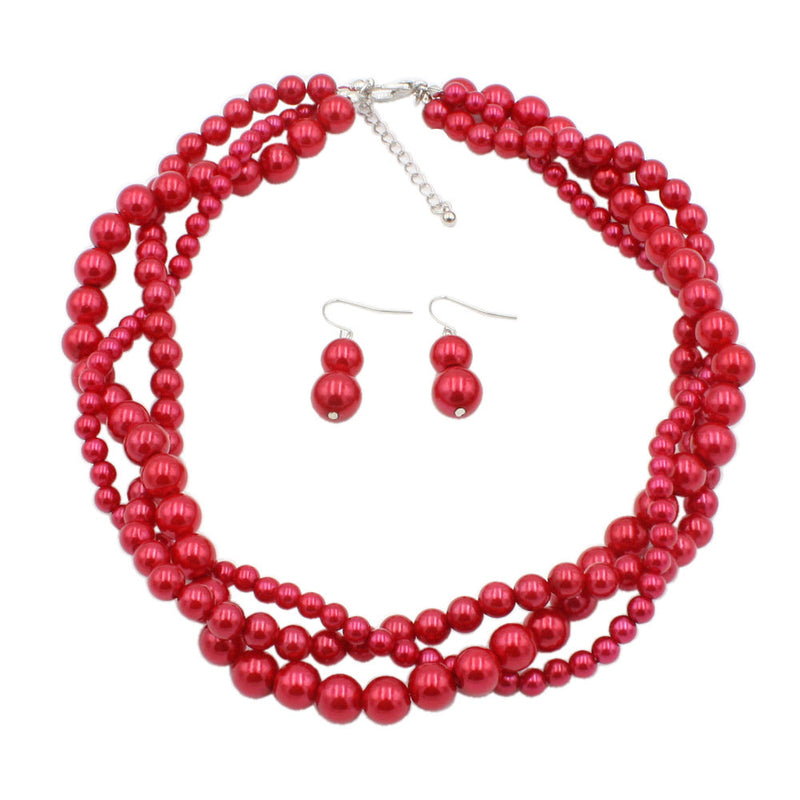 White Pearl Necklace Womens Multi Strand Pearl Choker Necklace Jewelry Set